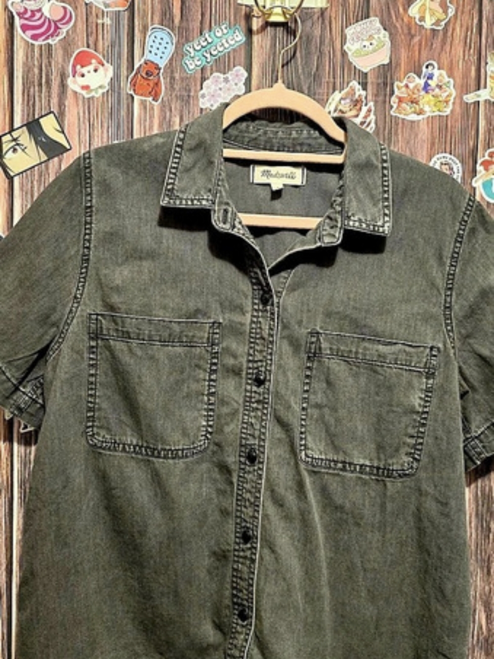 Madewell Denim Short-Sleeve Button-Up Shirt in Lunar Wash, Black, Medium
